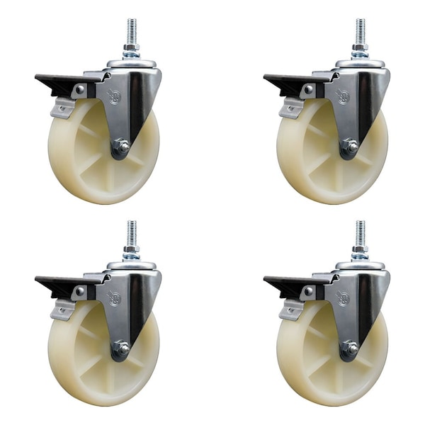 5 Inch Nylon 38 Inch Threaded Stem Caster Set with Brake